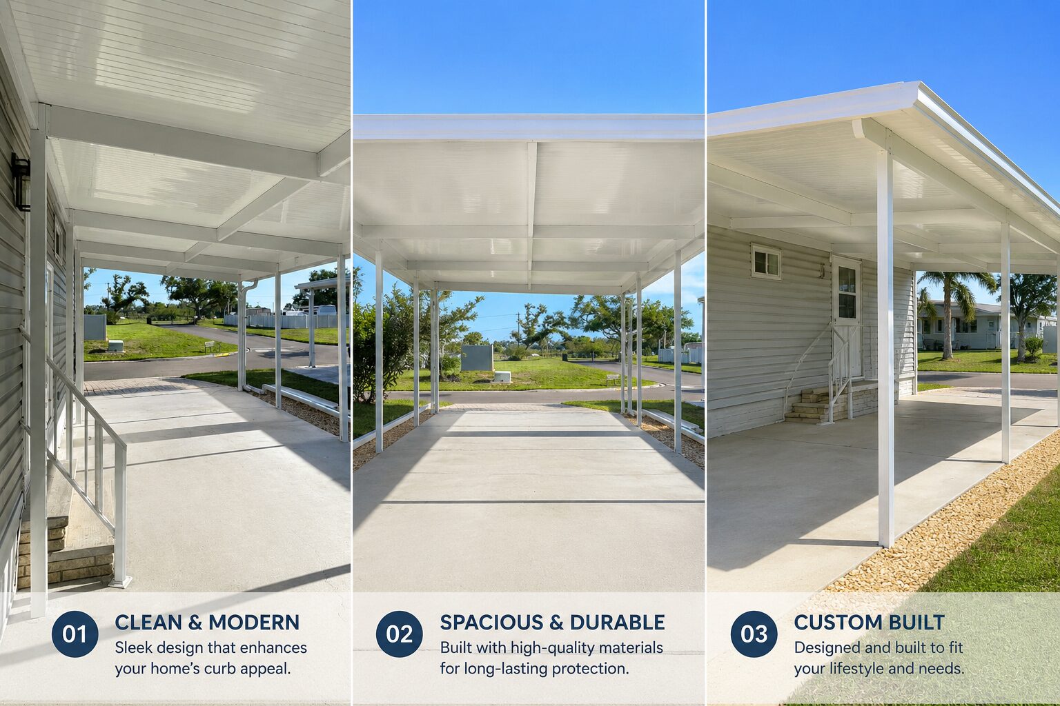 Sarasota Building Co. carports — clean and modern design, spacious and durable construction, custom built for your property
